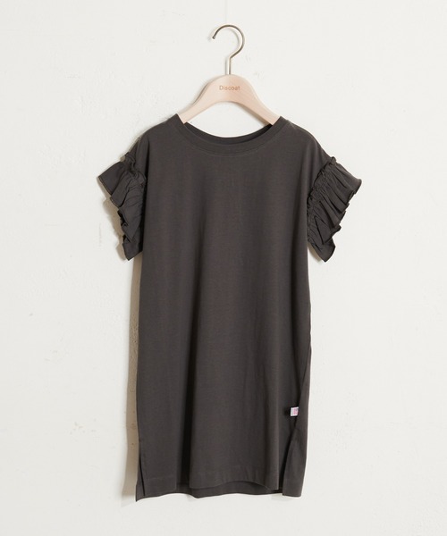 DISCOAT（ディスコート）の「USAコットン肩フリルワンピース（ワンピース・キッズ・ライム/オレンジ/モカ/チャコールグレー・140/130/120）」の2枚目の写真