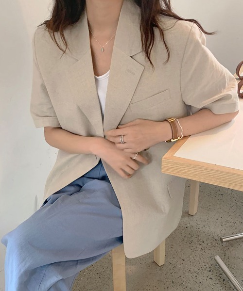 ABITOKYO（アビトーキョー）の「綿麻オーバーテーラードジャケット（テーラードジャケット・レディース・ダークグリーン/ベージュ/ネイビー・FREE）」の10枚目の写真