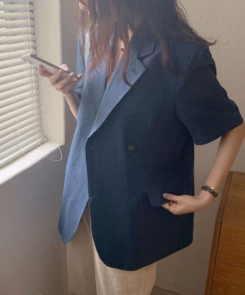 ABITOKYO（アビトーキョー）の「綿麻オーバーテーラードジャケット（テーラードジャケット・レディース・ダークグリーン/ベージュ/ネイビー・FREE）」の9枚目の写真