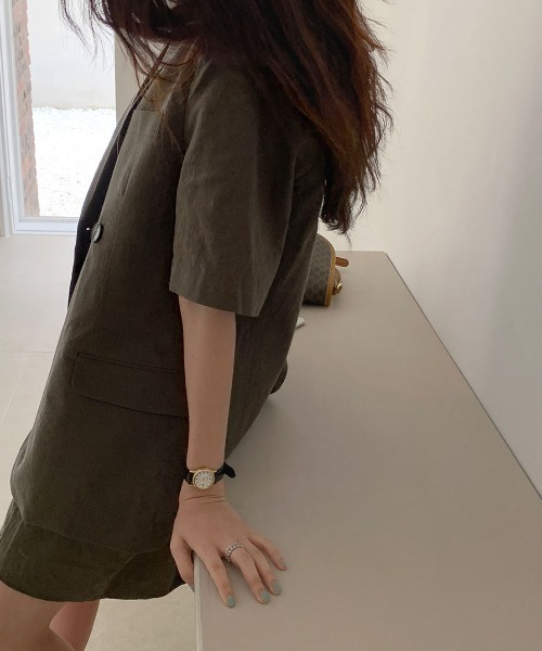 ABITOKYO（アビトーキョー）の「綿麻オーバーテーラードジャケット（テーラードジャケット・レディース・ダークグリーン/ベージュ/ネイビー・FREE）」の14枚目の写真