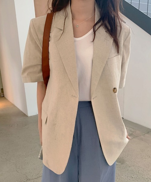 ABITOKYO（アビトーキョー）の「綿麻オーバーテーラードジャケット（テーラードジャケット・レディース・ダークグリーン/ベージュ/ネイビー・FREE）」の21枚目の写真