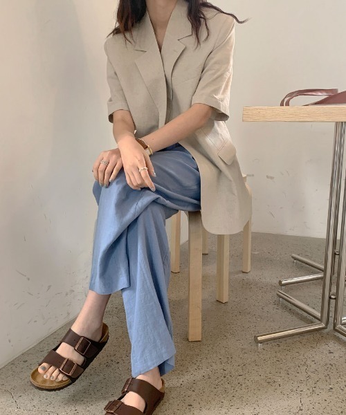 ABITOKYO（アビトーキョー）の「綿麻オーバーテーラードジャケット（テーラードジャケット・レディース・ダークグリーン/ベージュ/ネイビー・FREE）」の13枚目の写真