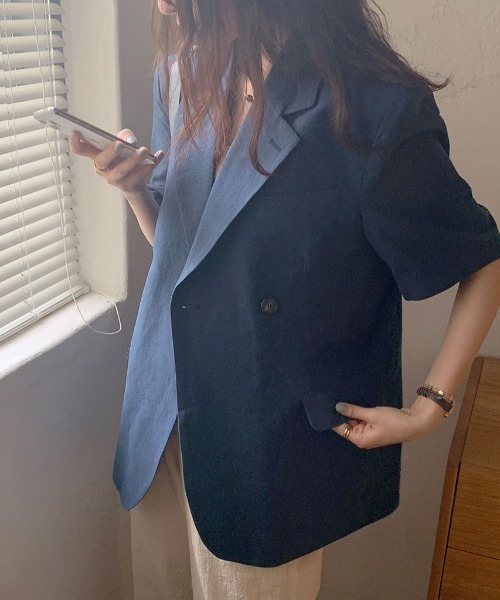 ABITOKYO（アビトーキョー）の「綿麻オーバーテーラードジャケット（テーラードジャケット・レディース・ダークグリーン/ベージュ/ネイビー・FREE）」の15枚目の写真