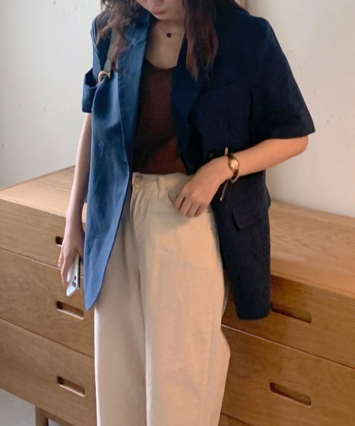 ABITOKYO（アビトーキョー）の「綿麻オーバーテーラードジャケット（テーラードジャケット・レディース・ダークグリーン/ベージュ/ネイビー・FREE）」の12枚目の写真