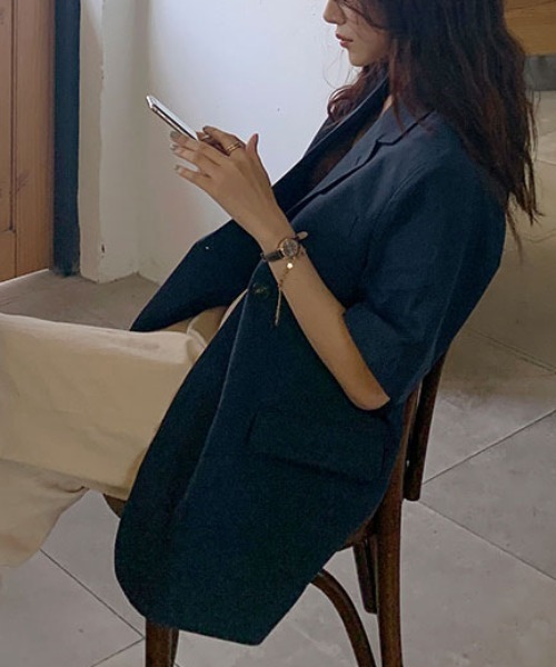 ABITOKYO（アビトーキョー）の「綿麻オーバーテーラードジャケット（テーラードジャケット・レディース・ダークグリーン/ベージュ/ネイビー・FREE）」の20枚目の写真