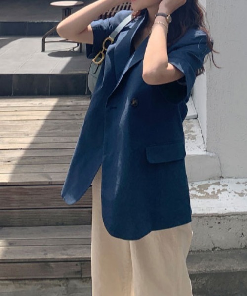 ABITOKYO（アビトーキョー）の「綿麻オーバーテーラードジャケット（テーラードジャケット・レディース・ダークグリーン/ベージュ/ネイビー・FREE）」の16枚目の写真