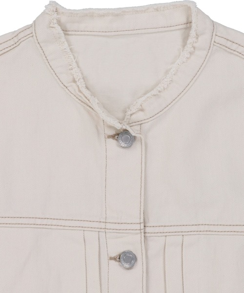 SPINNS（スピンズ）の「【ゆったりシルエット】ノーカラーツイルデニムジャケット（デニムジャケット・レディース・アイボリー・ONESIZE）」の10枚目の写真