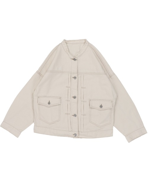 SPINNS（スピンズ）の「【ゆったりシルエット】ノーカラーツイルデニムジャケット（デニムジャケット・レディース・アイボリー・ONESIZE）」の8枚目の写真