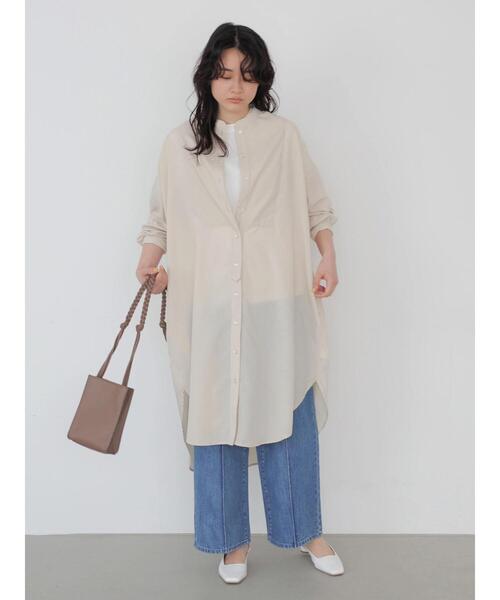 AMERICAN HOLIC(アメリカンホリック)の「スタンドカラーシアーシャツワンピース *●(シャツワンピース・レディース・オフホワイト/ストライプ/ラベンダー/アイボリー・FREE)」の7枚目の写真