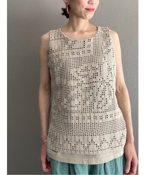 BEARDSLEY（ビアズリー）の「ヴィンテージレースタンク（Tシャツ/カットソー・レディース・ネイビー/ベージュ・FREE）」の2枚目の写真