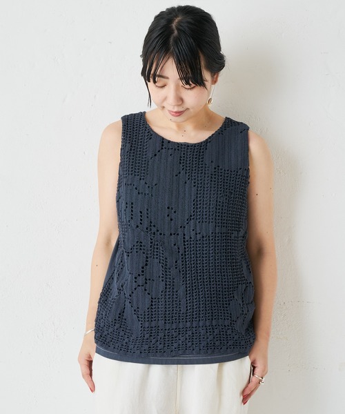 BEARDSLEY（ビアズリー）の「ヴィンテージレースタンク（Tシャツ/カットソー・レディース・ネイビー/ベージュ・FREE）」の10枚目の写真