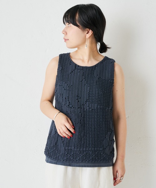 BEARDSLEY（ビアズリー）の「ヴィンテージレースタンク（Tシャツ/カットソー・レディース・ネイビー/ベージュ・FREE）」の12枚目の写真