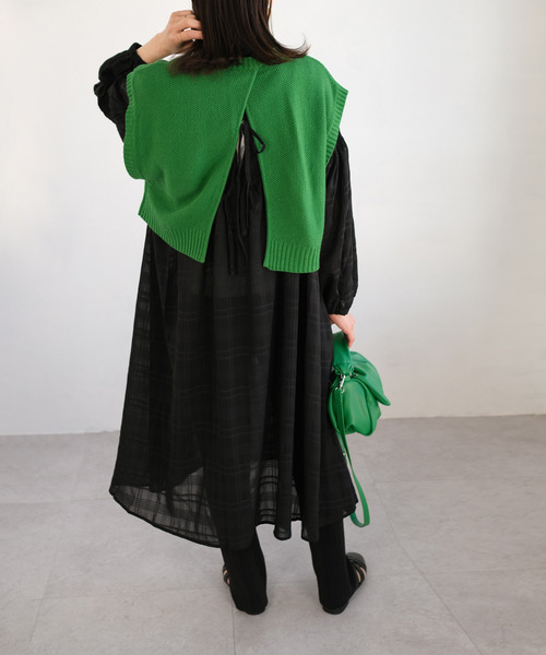 ＡＮＤＪ（アンドジェイ）の「【ANDJ MADE】バックリボンフリルハイネックボリュームシアーワンピース（ワンピース・レディース・アイボリー/グレー系その他/ホワイト/ブラック・M）」の3枚目の写真