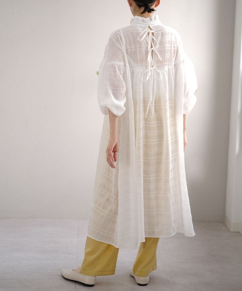 ＡＮＤＪ（アンドジェイ）の「【ANDJ MADE】バックリボンフリルハイネックボリュームシアーワンピース（ワンピース・レディース・アイボリー/グレー系その他/ホワイト/ブラック・M）」の21枚目の写真
