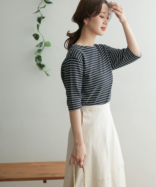 URBAN RESEARCH DOORS（アーバンリサーチドアーズ）の「コットンリネン畦ボーダーカットソー（Tシャツ/カットソー・レディース・ブルー系その他/ホワイト系その他・ONE）」の5枚目の写真