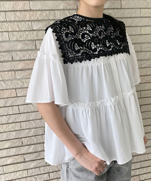 AS KNOW AS PINKY（アズノゥアズピンキー）の「セーラーフラワーカラー付け襟（付け襟・レディース・ブラック/オフホワイト・FREE）」の9枚目の写真