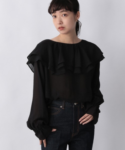 LOWRYS FARM（ローリーズファーム）の「ボリュームフリルブラウスＬＳ　217074（Tシャツ/カットソー・レディース・オフホワイト/ブラック/ブラック系その他/ブルー・FREE）」の3枚目の写真