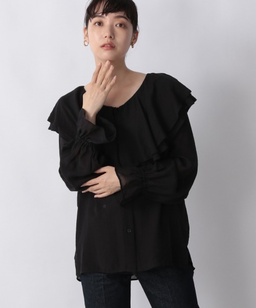 LOWRYS FARM（ローリーズファーム）の「ボリュームフリルブラウスＬＳ　217074（Tシャツ/カットソー・レディース・オフホワイト/ブラック/ブラック系その他/ブルー・FREE）」の5枚目の写真