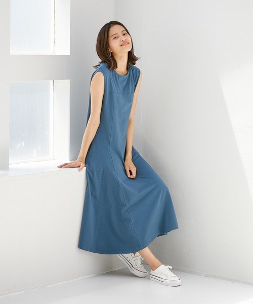 Rewde(ルゥデ)の「切替フレアワンピース(1R05-07230)(ワンピース・レディース・ブルー/ブラウン/チャコールグレー・M)」の1枚目の写真