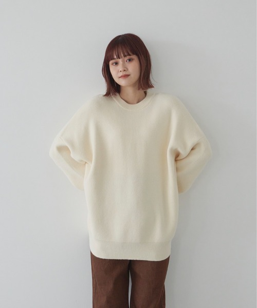 flaner(フラネ)の「オーバーサイズニット【ユニセックス着用可能】(ニット/セーター・レディース・ダークブラウン/ベージュ/ナチュラル・FREE)」の3枚目の写真