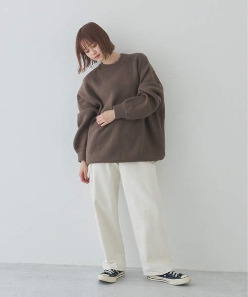 flaner(フラネ)の「オーバーサイズニット【ユニセックス着用可能】(ニット/セーター・レディース・ダークブラウン/ベージュ/ナチュラル・FREE)」の5枚目の写真