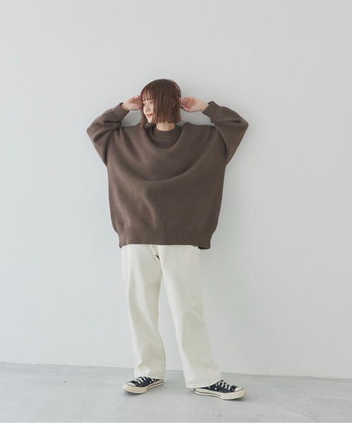 flaner(フラネ)の「オーバーサイズニット【ユニセックス着用可能】(ニット/セーター・レディース・ダークブラウン/ベージュ/ナチュラル・FREE)」の7枚目の写真