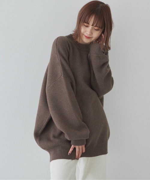 flaner(フラネ)の「オーバーサイズニット【ユニセックス着用可能】(ニット/セーター・レディース・ダークブラウン/ベージュ/ナチュラル・FREE)」の14枚目の写真