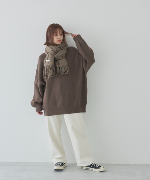 flaner(フラネ)の「オーバーサイズニット【ユニセックス着用可能】(ニット/セーター・レディース・ダークブラウン/ベージュ/ナチュラル・FREE)」の20枚目の写真