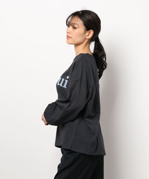 DISCOAT（ディスコート）の「フロッキープリントロングTシャツ（Tシャツ/カットソー・レディース・チャコールグレー/ピンク/オフホワイト/ダークグレー/モカ/ホワイト・FREE）」の7枚目の写真