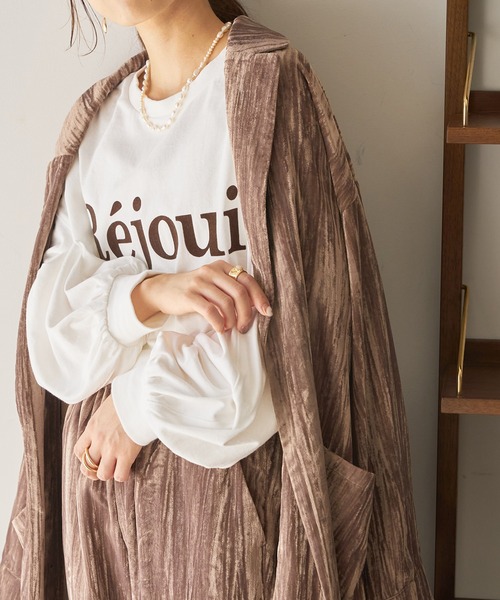 DISCOAT（ディスコート）の「フロッキープリントロングTシャツ（Tシャツ/カットソー・レディース・チャコールグレー/ピンク/オフホワイト/ダークグレー/モカ/ホワイト・FREE）」の2枚目の写真