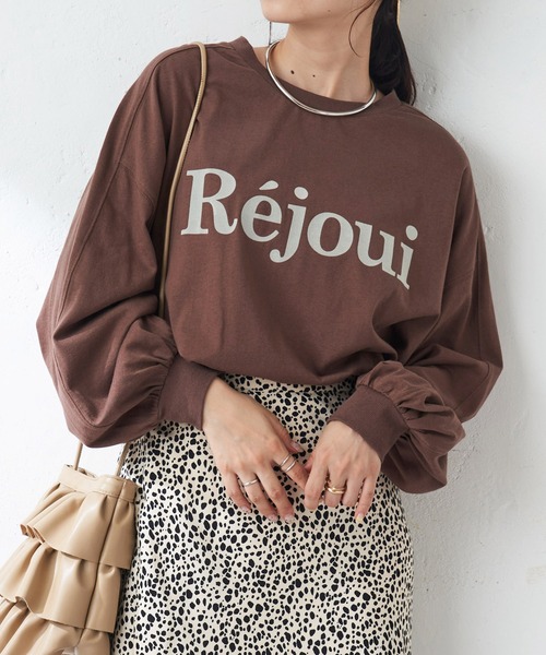 DISCOAT（ディスコート）の「フロッキープリントロングTシャツ（Tシャツ/カットソー・レディース・チャコールグレー/ピンク/オフホワイト/ダークグレー/モカ/ホワイト・FREE）」の5枚目の写真