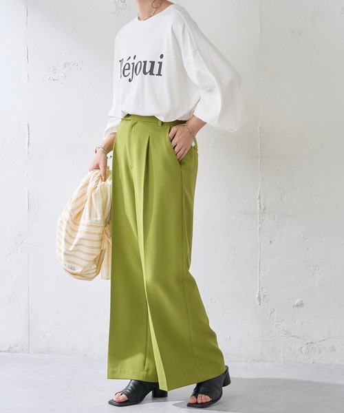 DISCOAT（ディスコート）の「フロッキープリントロングTシャツ（Tシャツ/カットソー・レディース・チャコールグレー/ピンク/オフホワイト/ダークグレー/モカ/ホワイト・FREE）」の10枚目の写真