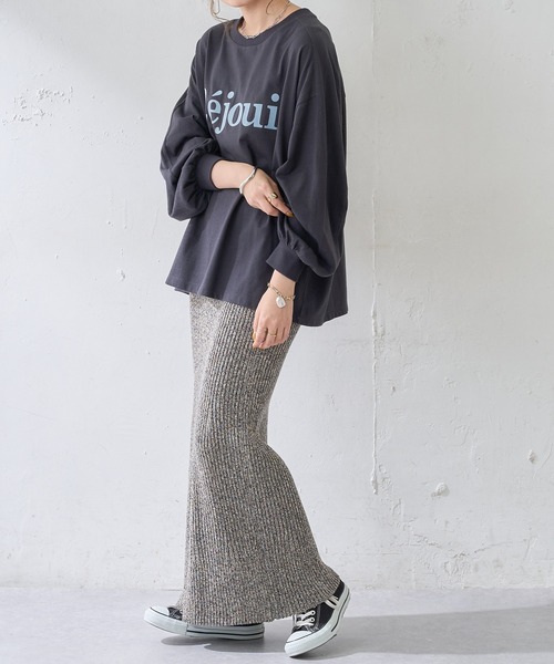 DISCOAT（ディスコート）の「フロッキープリントロングTシャツ（Tシャツ/カットソー・レディース・チャコールグレー/ピンク/オフホワイト/ダークグレー/モカ/ホワイト・FREE）」の17枚目の写真