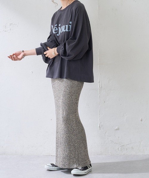 DISCOAT（ディスコート）の「フロッキープリントロングTシャツ（Tシャツ/カットソー・レディース・チャコールグレー/ピンク/オフホワイト/ダークグレー/モカ/ホワイト・FREE）」の18枚目の写真