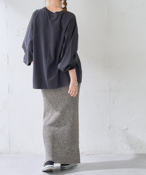 DISCOAT（ディスコート）の「フロッキープリントロングTシャツ（Tシャツ/カットソー・レディース・チャコールグレー/ピンク/オフホワイト/ダークグレー/モカ/ホワイト・FREE）」の19枚目の写真