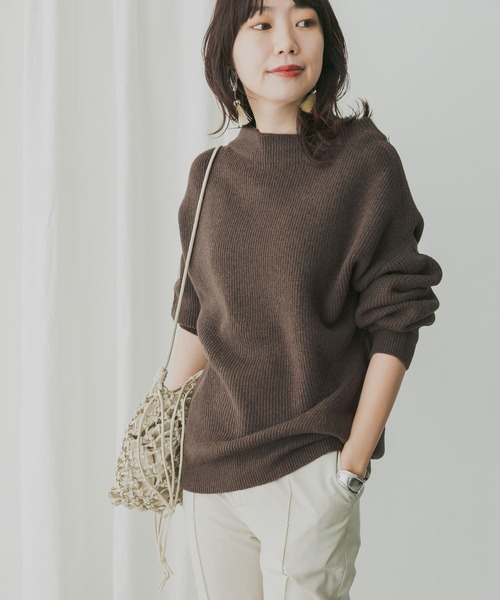 KBF+(ケービーエフプラス)の「KBF+ 片畦ボトルネックニット∴(ニット/セーター・レディース・アイボリー/パープル/ダークブラウン・ONE)」の3枚目の写真