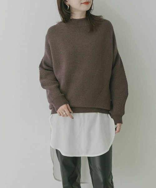 KBF+(ケービーエフプラス)の「KBF+ 片畦ボトルネックニット∴(ニット/セーター・レディース・アイボリー/パープル/ダークブラウン・ONE)」の4枚目の写真