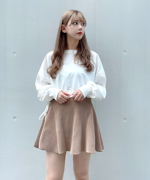 titty＆Co. PETIT（ティティアンドコープティ）の「【titty&Co.PETIT】リブフレアミニスカート（スカート・レディース・ベージュ/レッド/ブラック/ブラウン・FREE）」の3枚目の写真