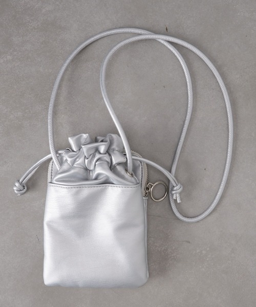 CIAOPANIC TYPY（チャオパニックティピー）の「ダブルポケット巾着ポシェット（ショルダーバッグ・レディース・ホワイト/シルバー/ブラウン・ONE SIZE）」の9枚目の写真