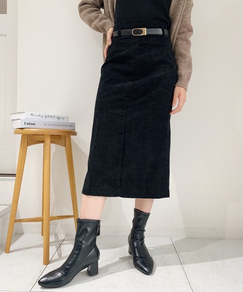 CLEA（クレア）の「ベルト付きコーデュロイタイトスカート（スカート・レディース・ブラウン/ブラック・FREE）」の3枚目の写真