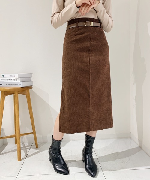 CLEA（クレア）の「ベルト付きコーデュロイタイトスカート（スカート・レディース・ブラウン/ブラック・FREE）」の16枚目の写真
