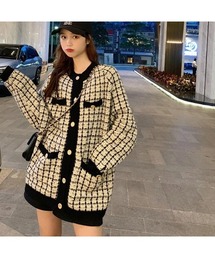 ジャガードラメバイカラーロングカーディガン