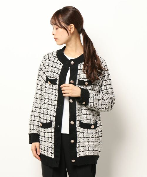 SpRay（スプレイ）の「ジャガードラメバイカラーロングカーディガン（カーディガン/ボレロ・レディース・アイボリー/ブラック・FREE）」の7枚目の写真