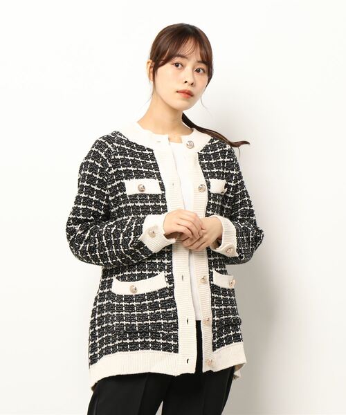 SpRay（スプレイ）の「ジャガードラメバイカラーロングカーディガン（カーディガン/ボレロ・レディース・アイボリー/ブラック・FREE）」の6枚目の写真