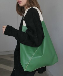 CORNERS | ポーチ付きフェイクレザー配色バッグ(トートバッグ)