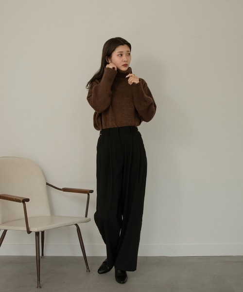 Amiur(エミレ)の「high neck chewy knit(ニット/セーター・レディース・ベージュ/ブラウン/ブラック・FREE)」の6枚目の写真