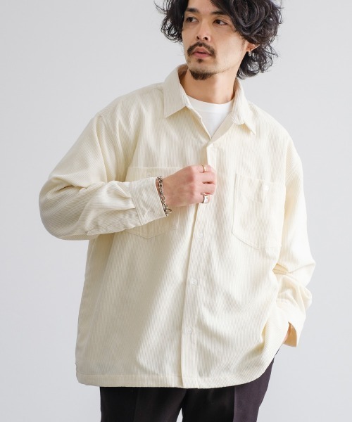 SIDEWAY STANCE（サイドウェイスタンス）の「【SIDEWAY STANCE】コーデュロイ ワイド ワークシャツ（シャツ/ブラウス・メンズ・ベージュ/カーキ/バーガンディー/ホワイト/ブルー・LARGE/MEDIUM）」の2枚目の写真