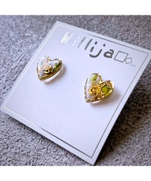 【Willija】金属アレルギー対応《葉重》花びらと金箔のハートピアス(MA)