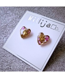 【Willija】金属アレルギー対応《葉重》花びらと金箔のハートピアス(MA)
