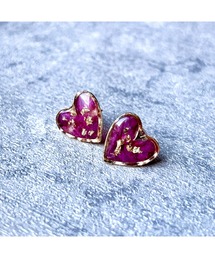【Willija】金属アレルギー対応《葉重》花びらと金箔のハートピアス(MA)